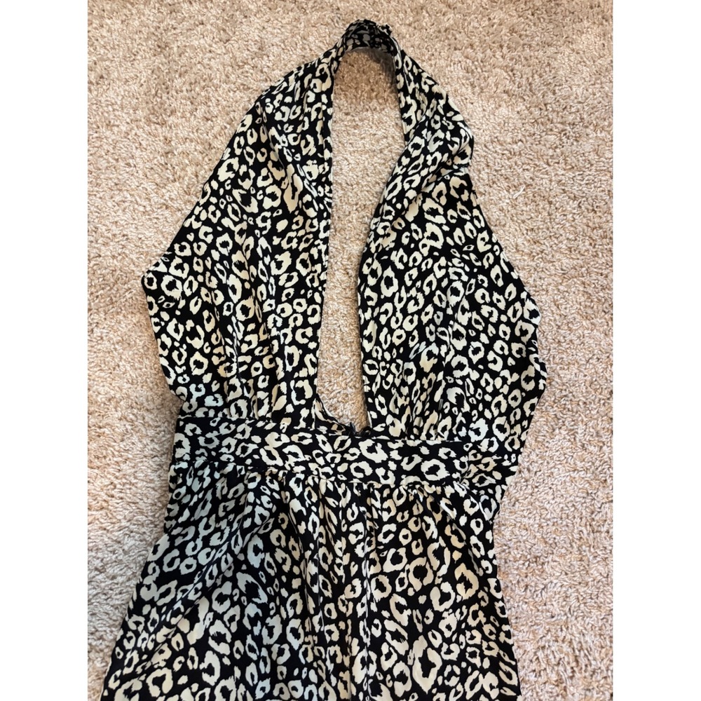 Nasty Gal Womens Leopard Print Halter Wide Leg Jumpsuit Black White Size 6 - Picture 4 of 8